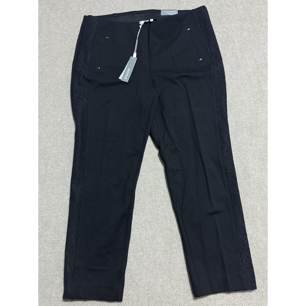 Chico's So Slimming Juliet Pants Womens 3P 16P Black Lace Side Petite Stretch